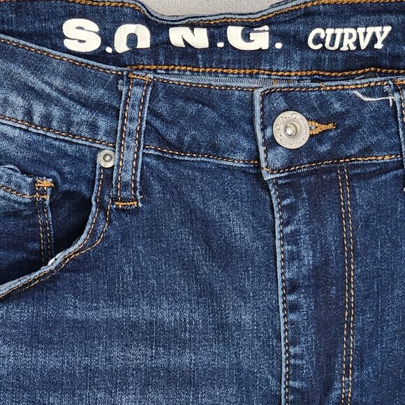 S.O.N.G Curvy Dark Wash Blue High Rise Skinny Ankle Distressed Jeans Jr Sz 13/31 - Picture 6 of 16